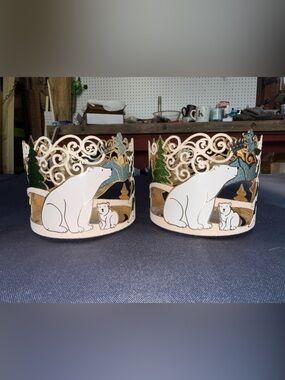 Bath and Body Works Decorative Polar Bear Candle Holders - White and Gold Set